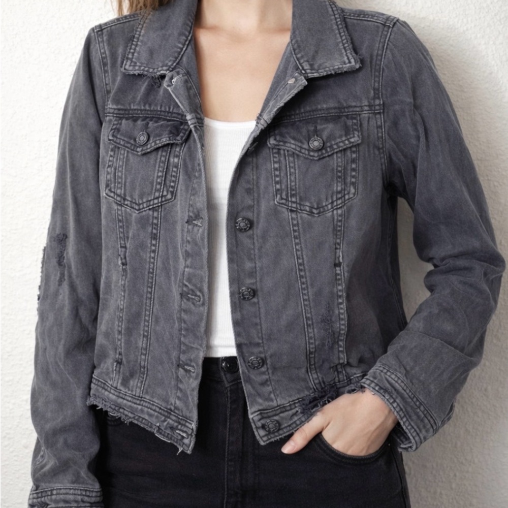 KanCan Womens Black Denim Jean Jacket Medium‎ Estilo KC5007DG Distressed XL
